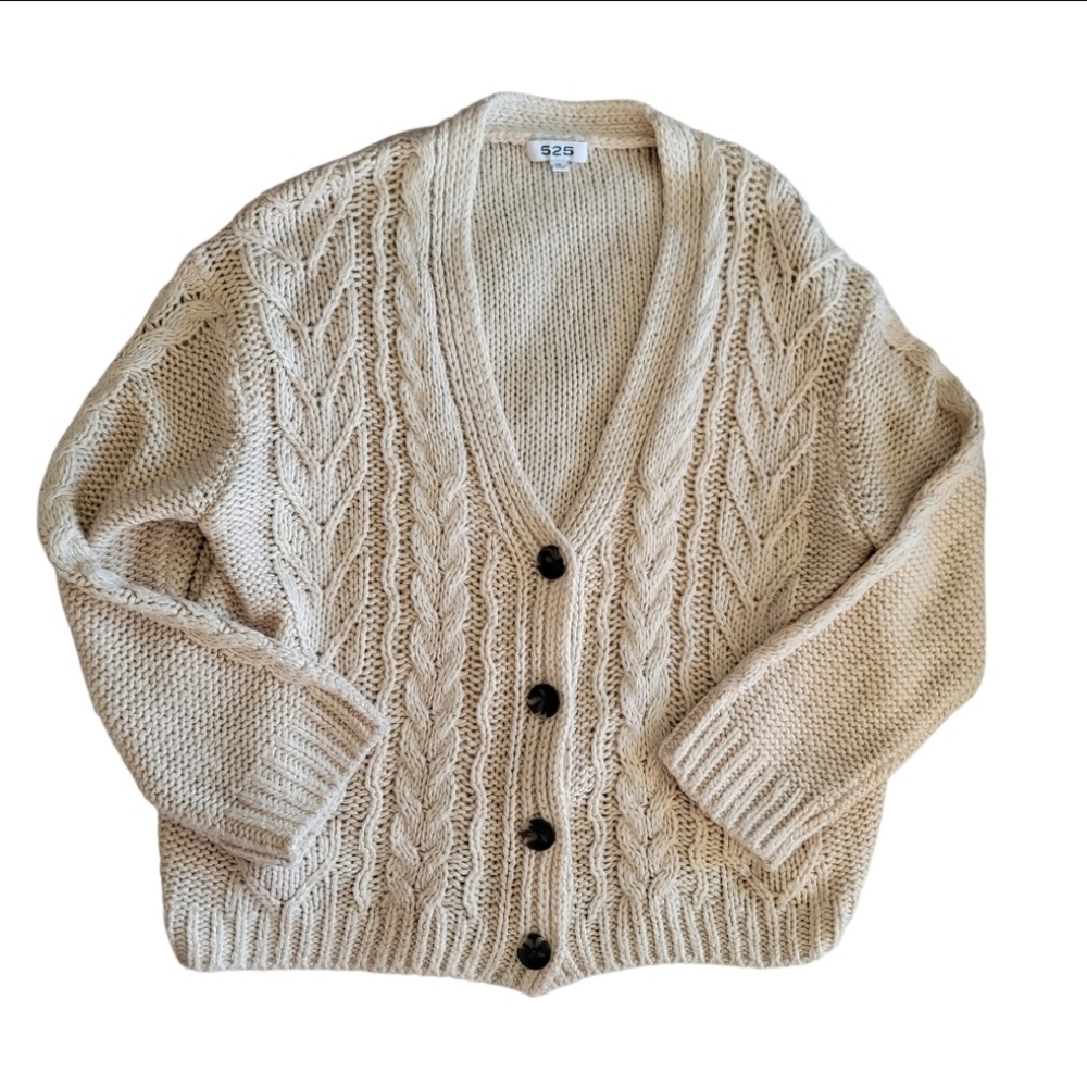 EUC 525 America Cozy Cream Cable Knit Cardigan - Picture 3 of 8